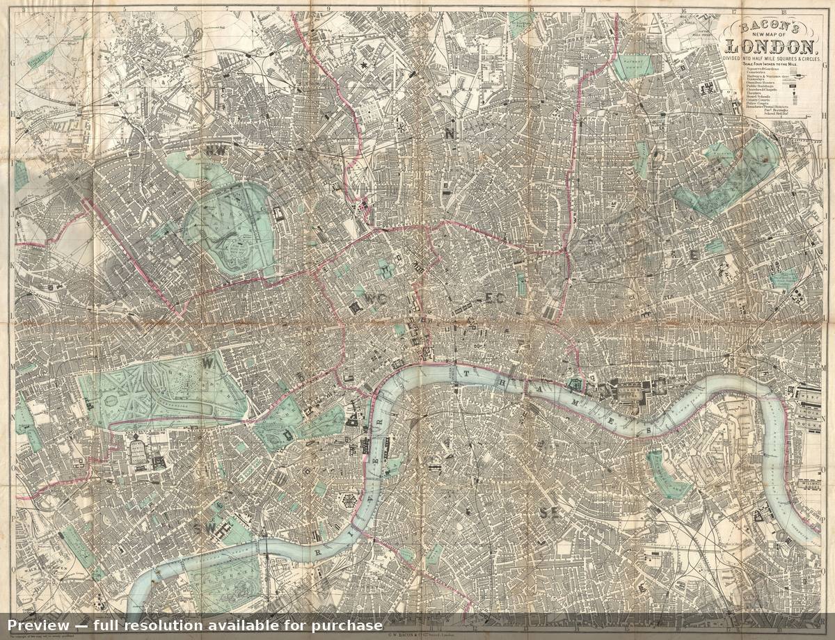 Antique map: London, 1890