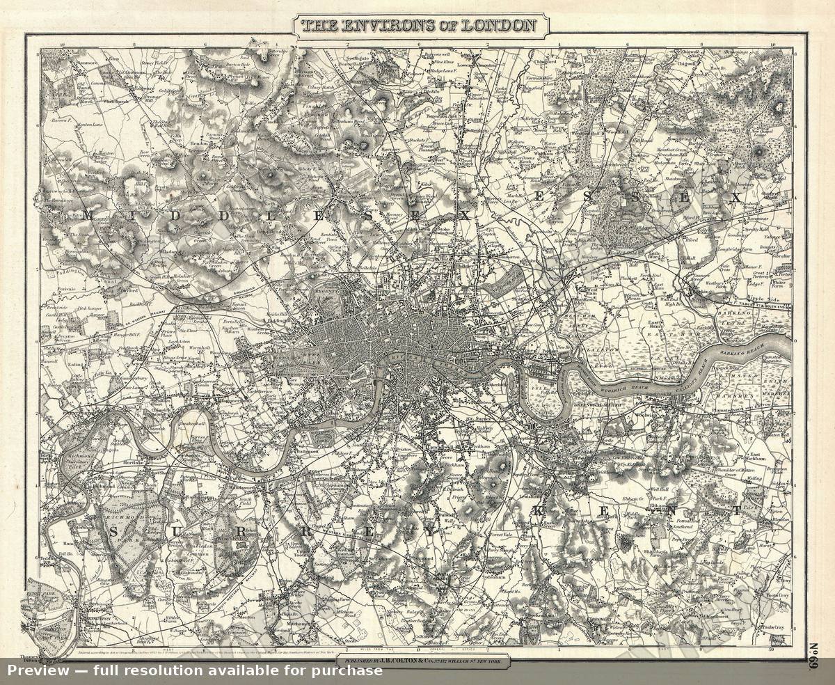 Antique map: London, 1855