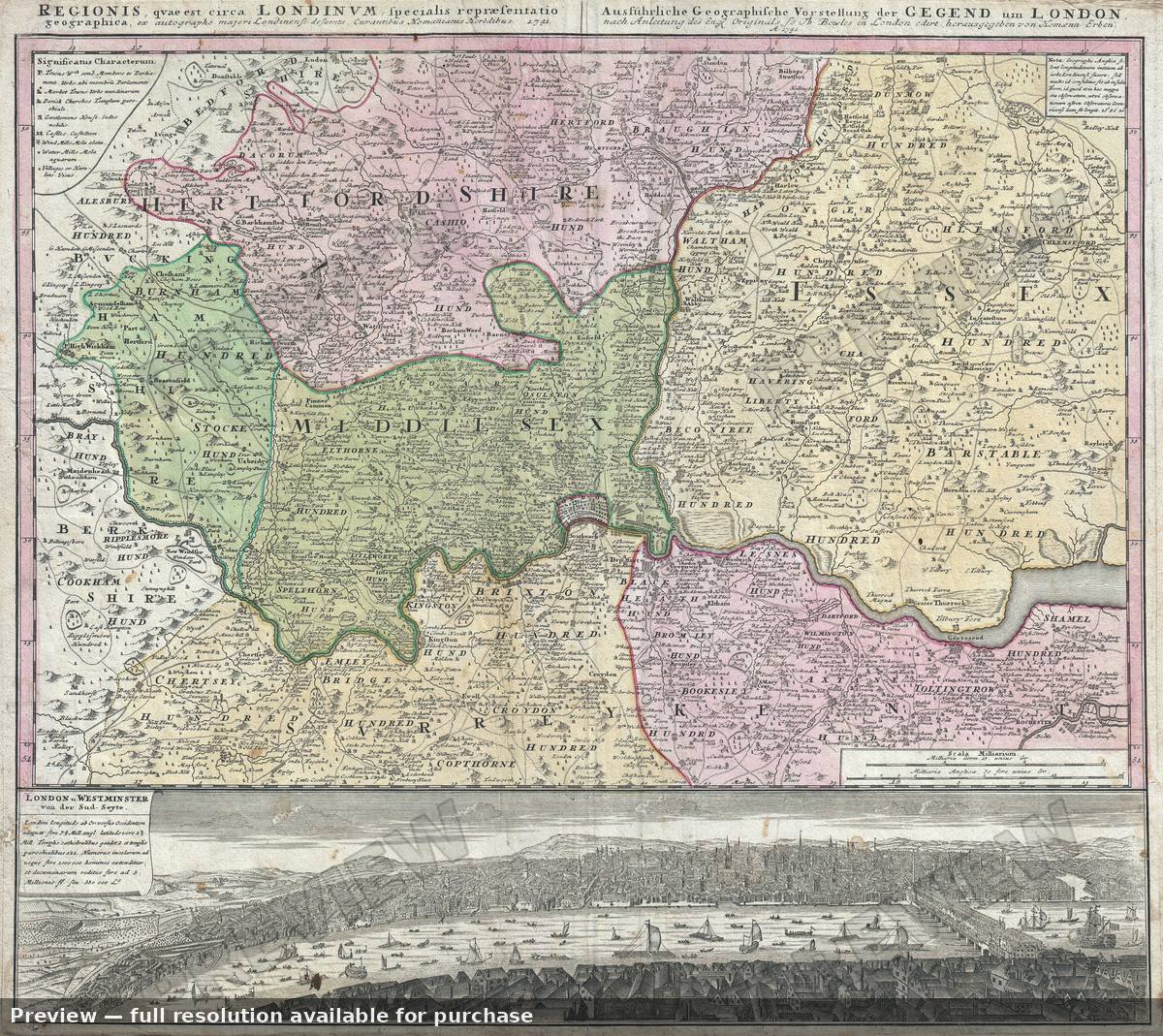 Antique map: London, 1741