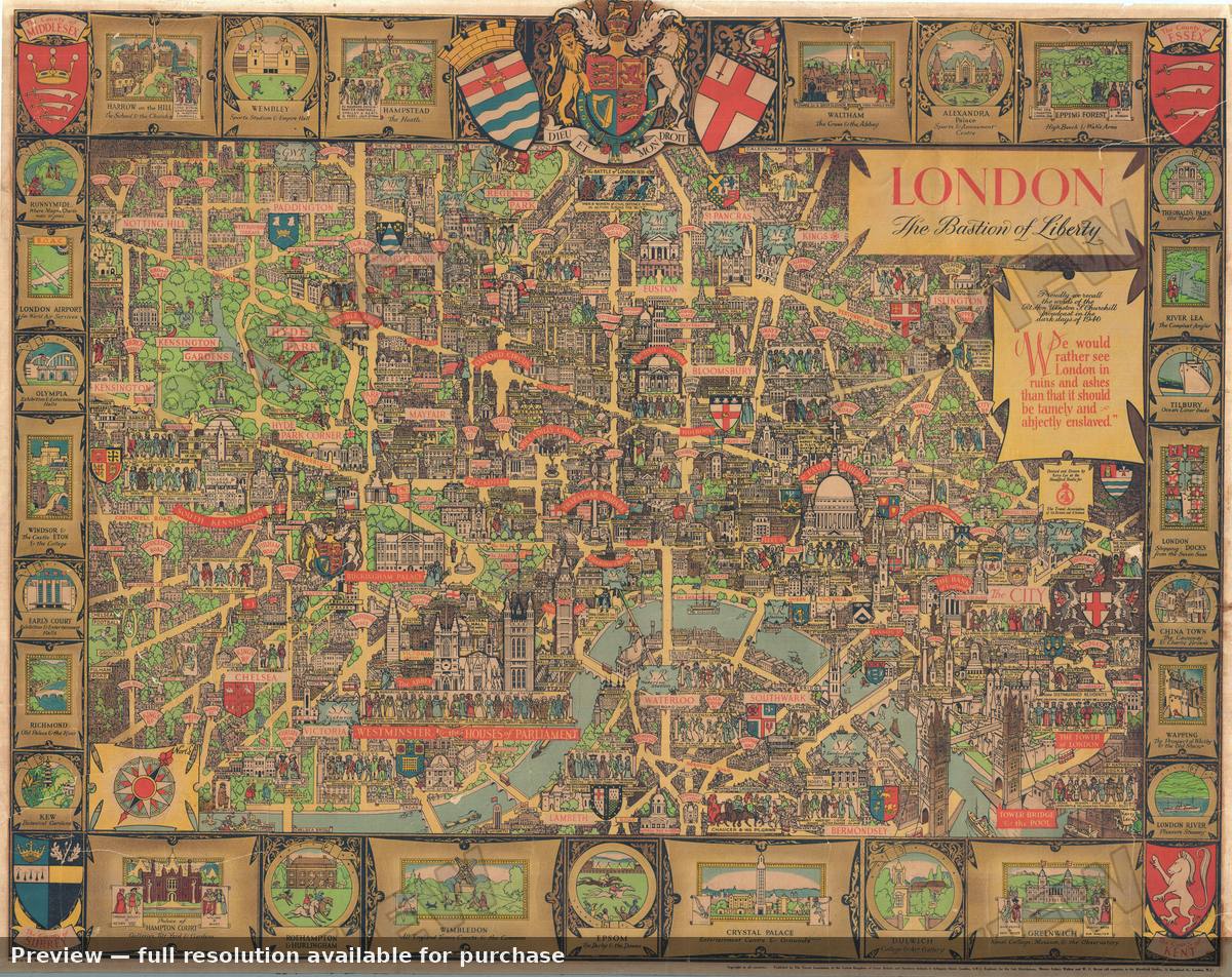 Antique map: London, 1945