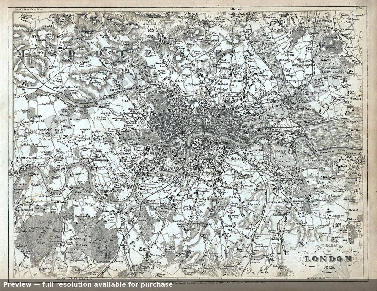 Antique map: London, 1853