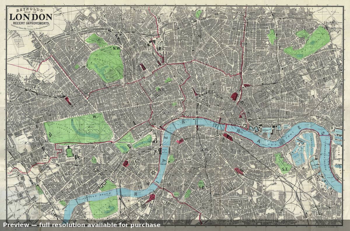 Antique map: London, 1876