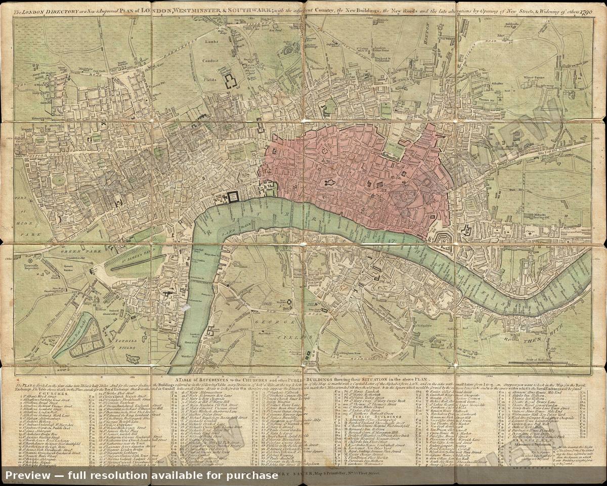 Antique map: London, 1790