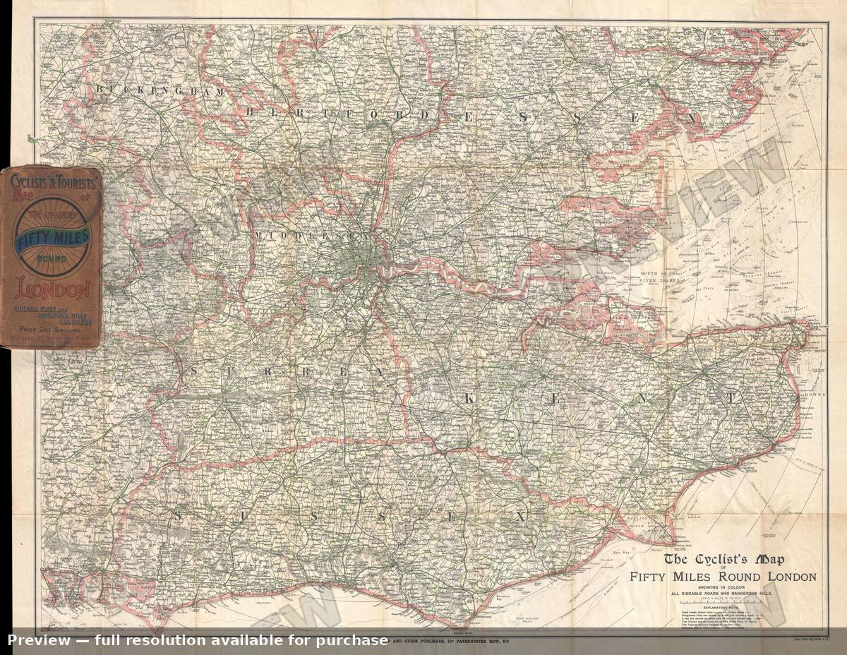 Antique map: London 50Miles, 1895