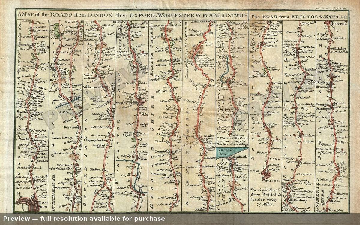 Antique map: London Bristol, 1765, 1765