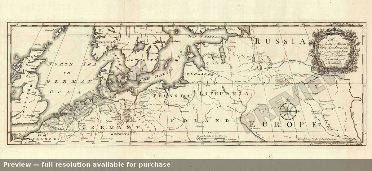 Antique map: Londonto Russia, 1753