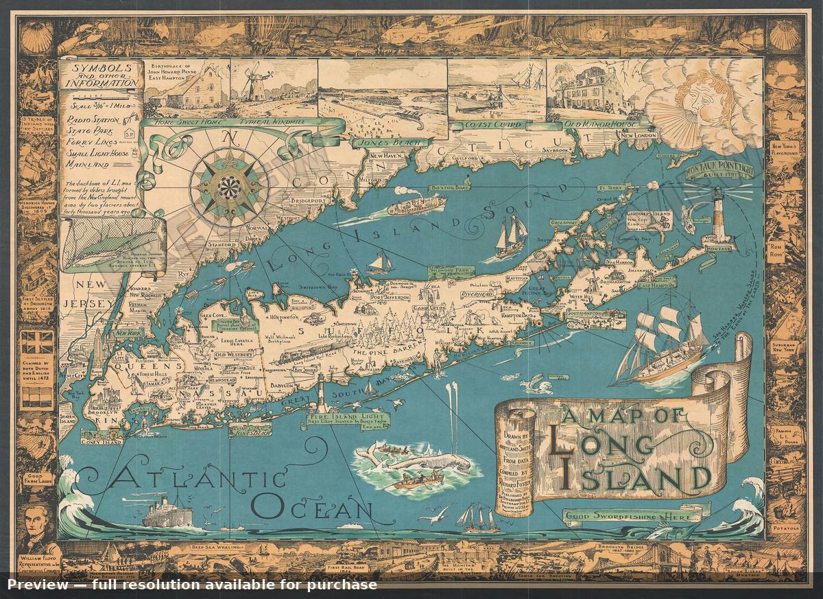 Antique map: Long Island, 1933