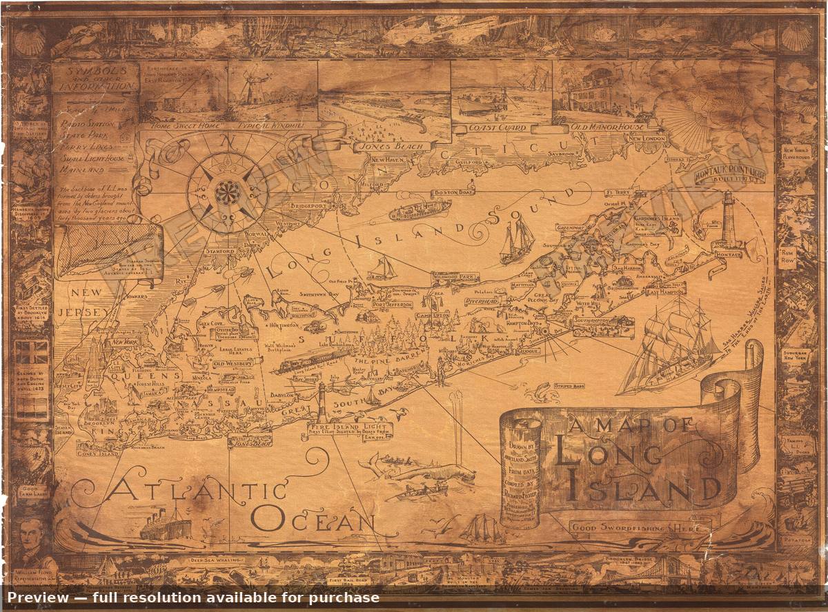 Antique map: Long Island, 1961