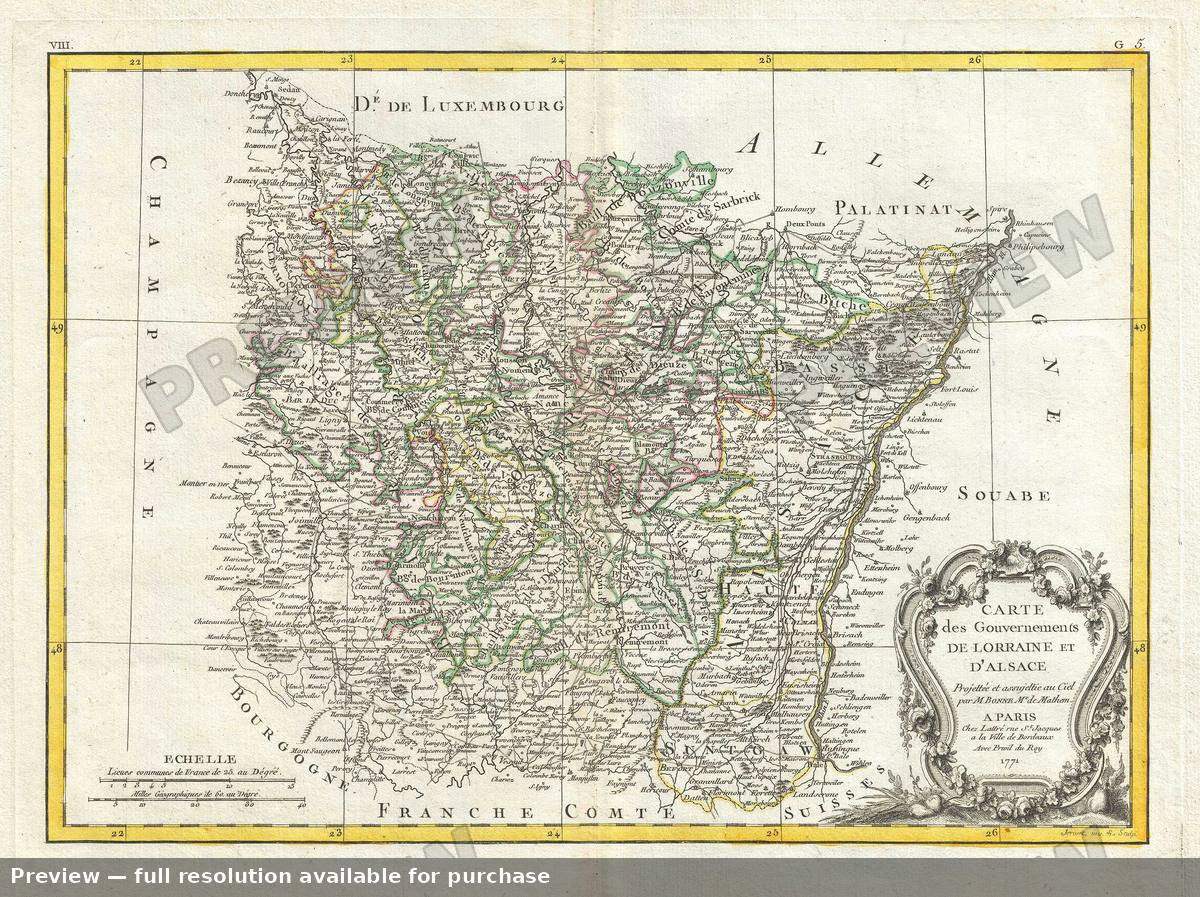 Antique map: Lorraine D Alsace, 1771, 1771
