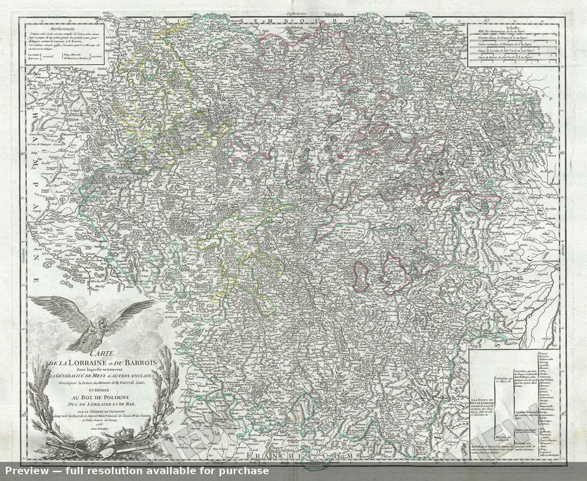 Antique map: Lorraine Du Barrois, 1757, 1757