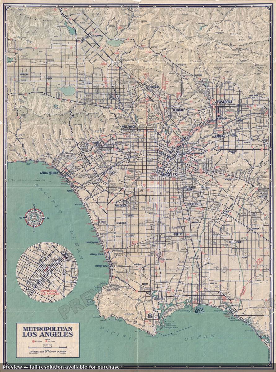 Antique map: Los Angeles, 1945