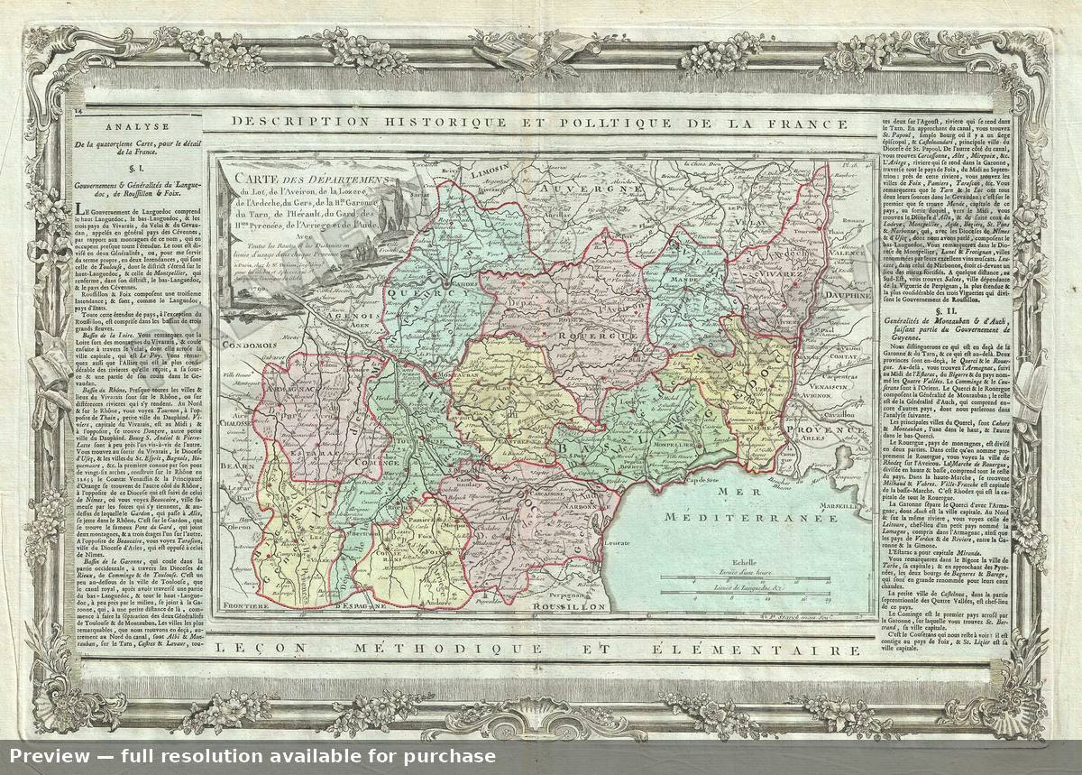 Antique map: Lot Aveiron, 1786