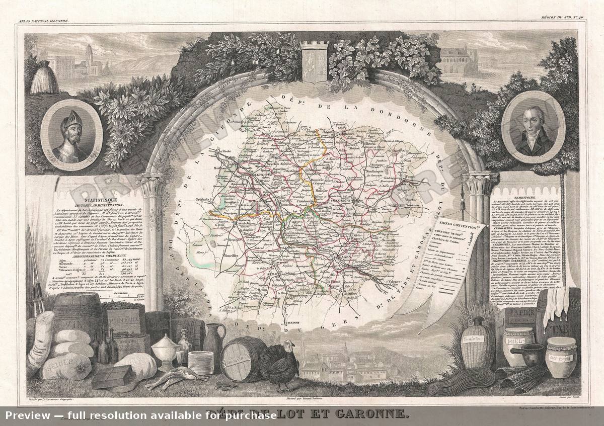 Antique map: Lot Et Garonne, 1852, 1852