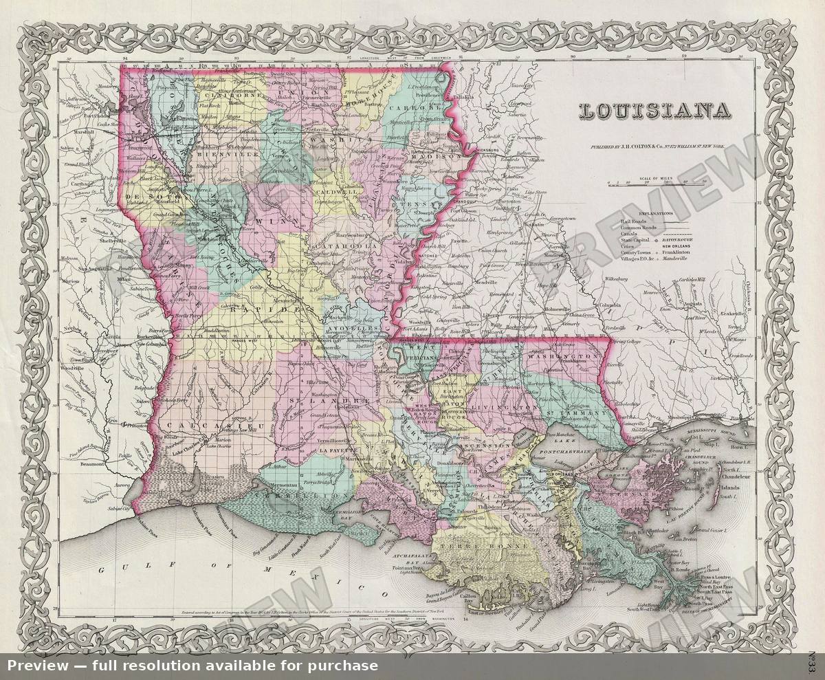 Antique map: Louisiana, 1856, 1856