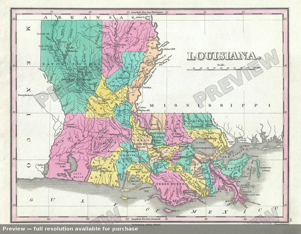 Antique map: Louisiana, 1828