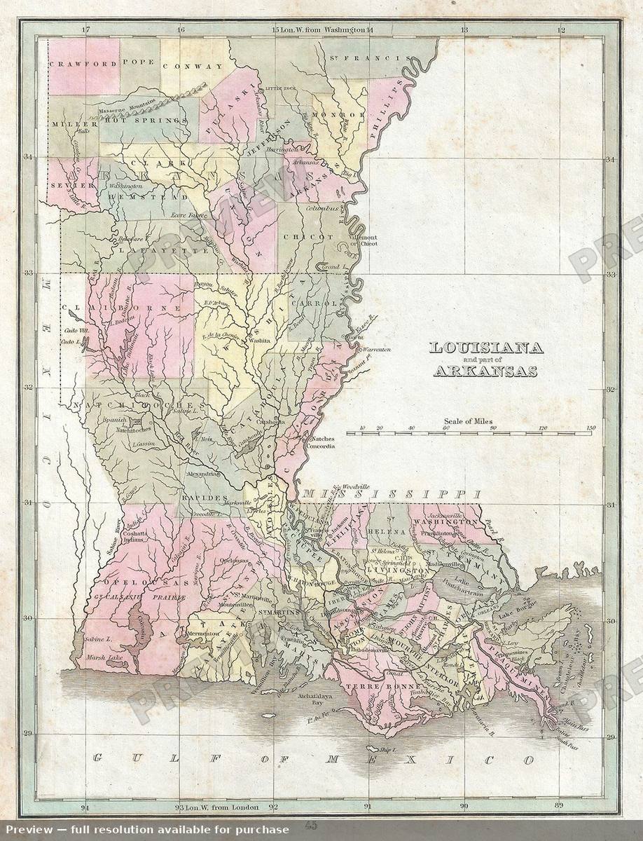 Antique map: Louisiana Arkansas, 1835, 1835