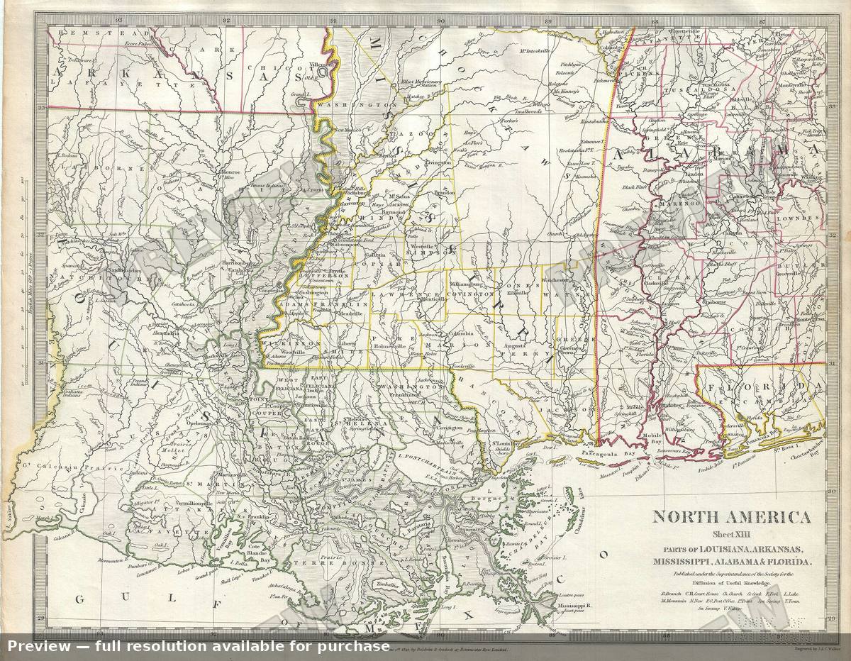 Antique map: Louisiana Arkansas, 1844, 1844
