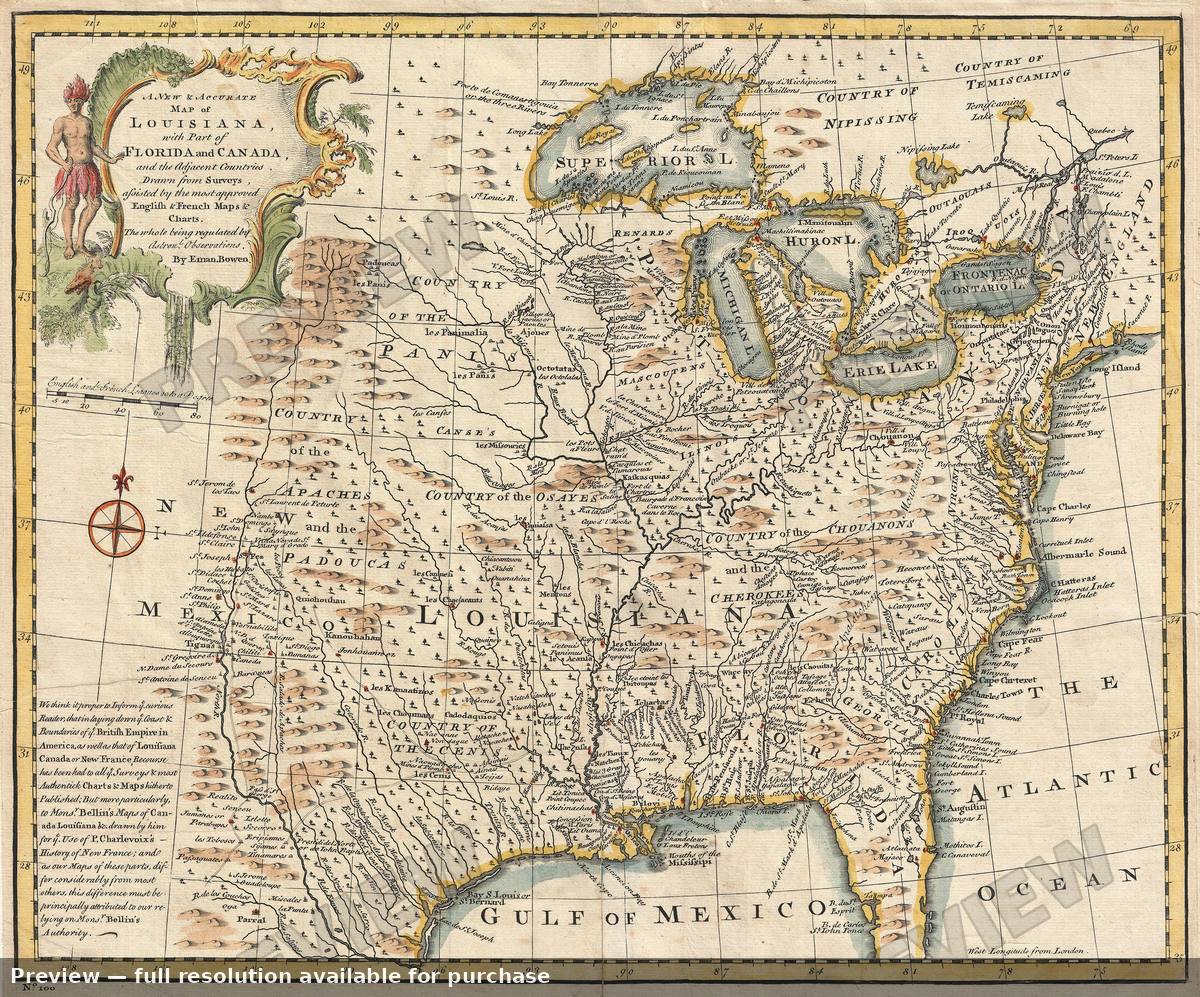 Antique map: Louisiana Florida Canada, 1747, 1747