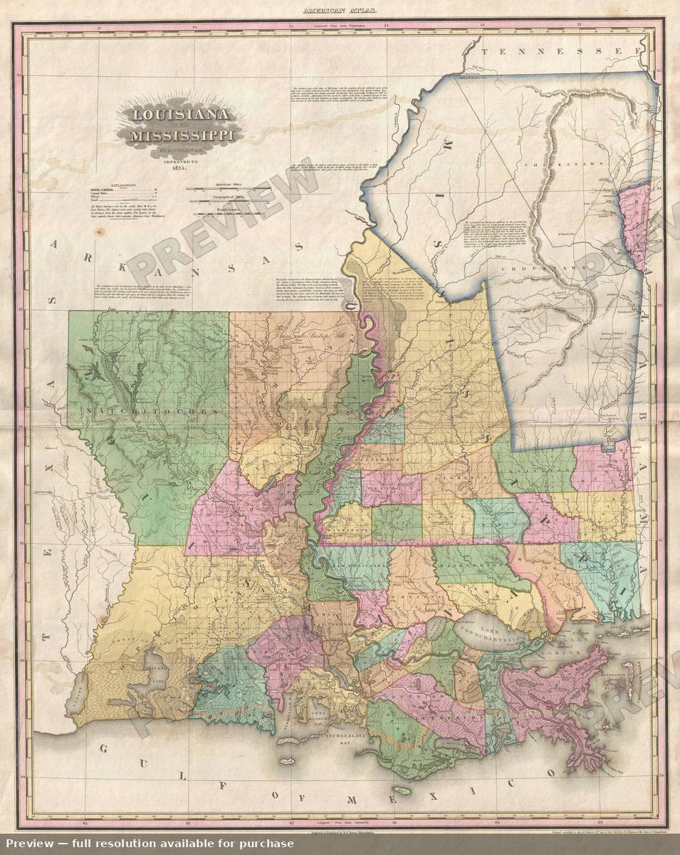 Antique map: Louisiana Mississippi, 1825, 1825