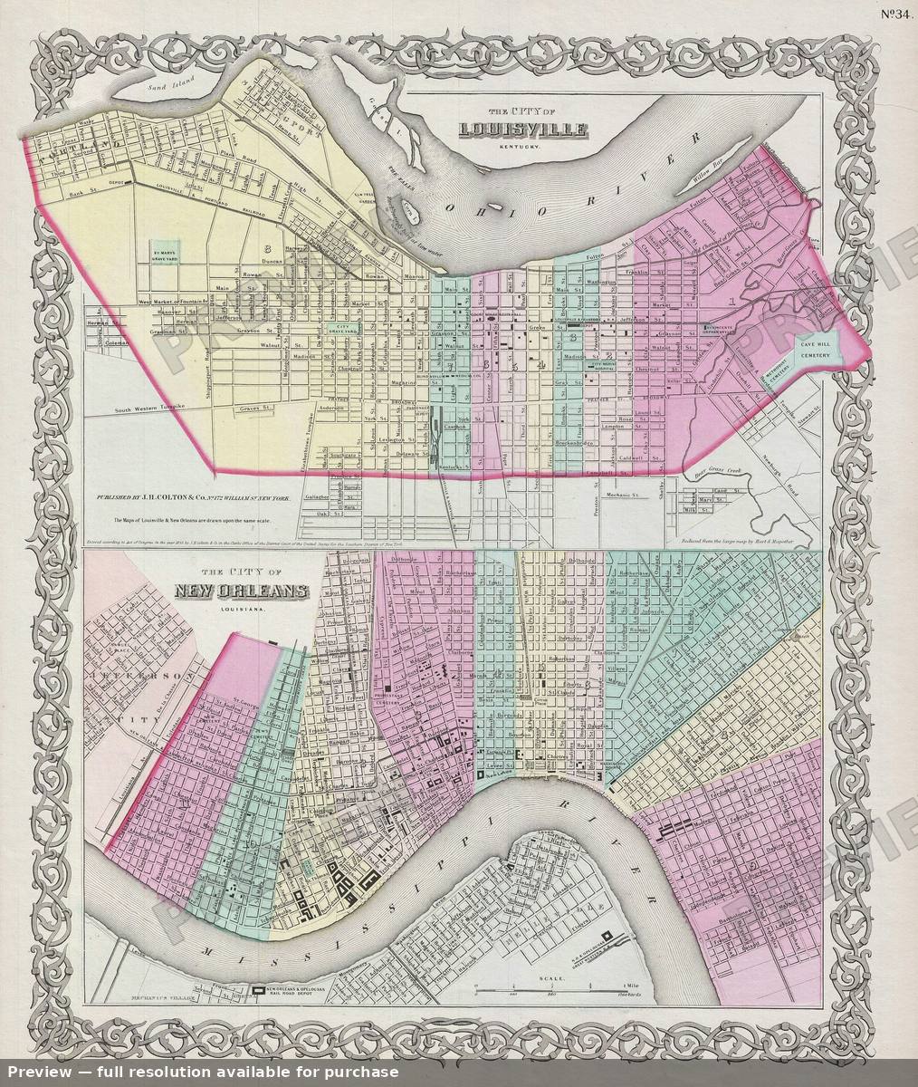 Antique map: Louisville New Orleans, 1856, 1856