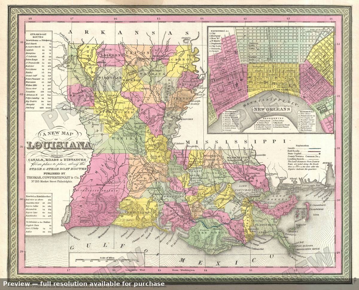 Antique map: Lousiana, 1854, 1854