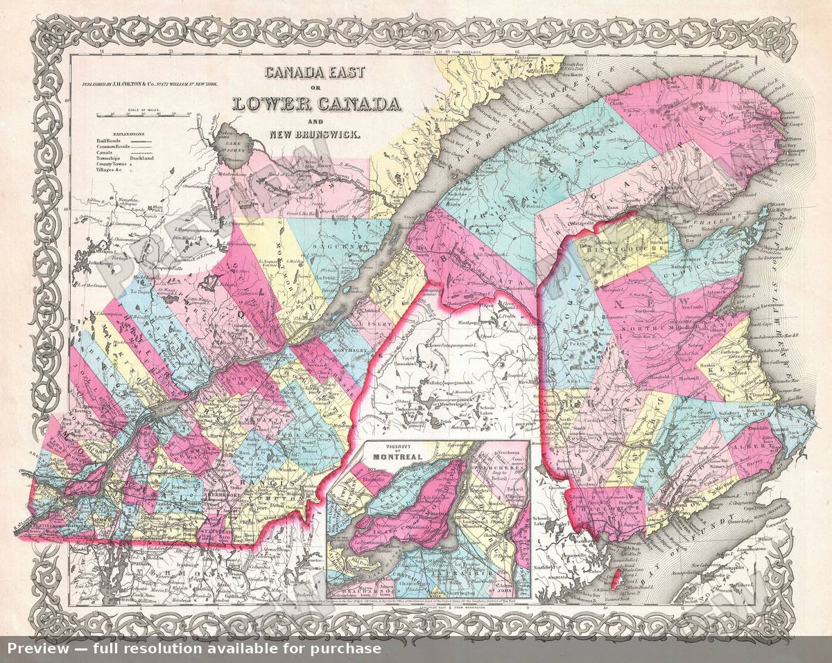 Antique map: Lower Canada, 1855, 1855