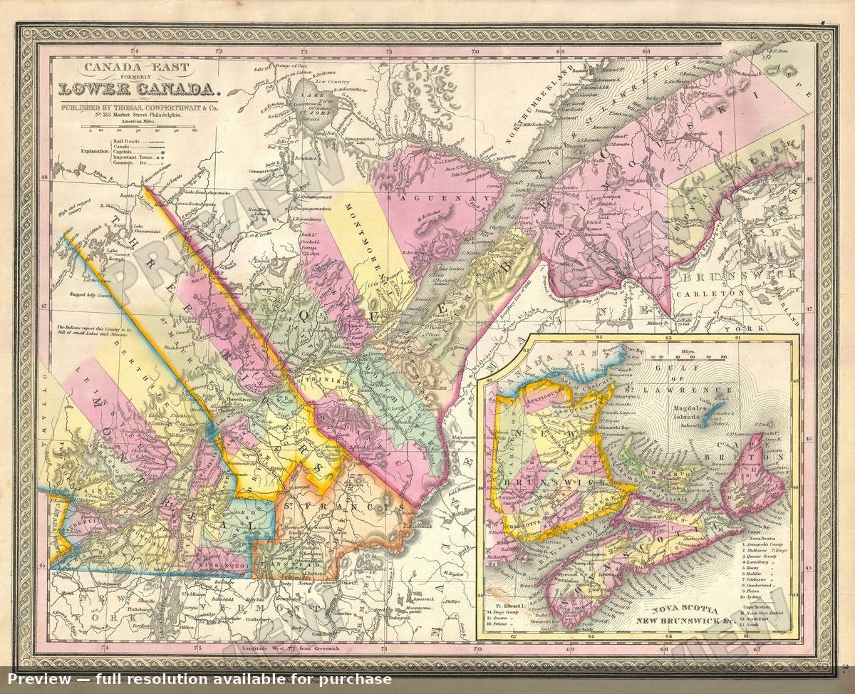 Antique map: Lower Canada, 1854, 1854