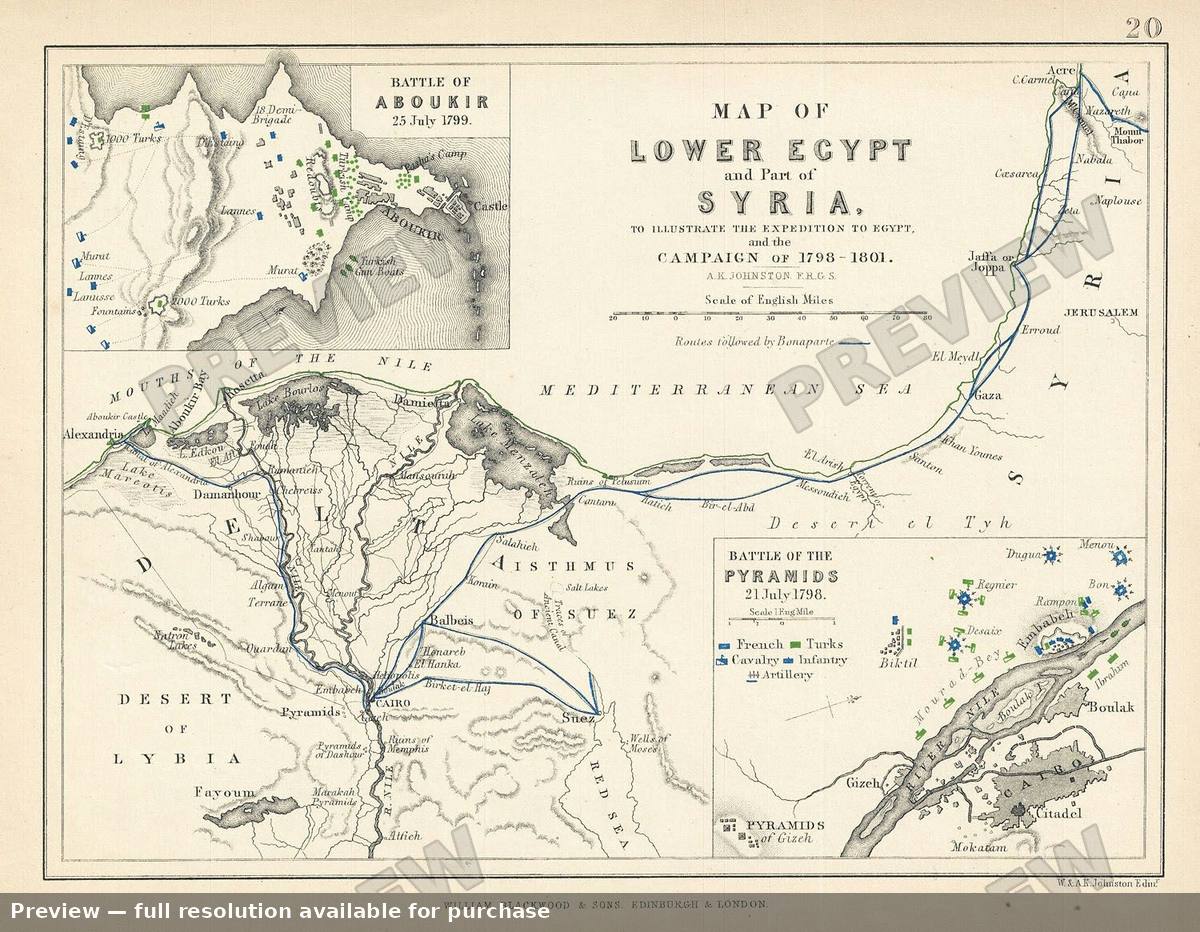 Antique map: Lower Egypt, 1852, 1852