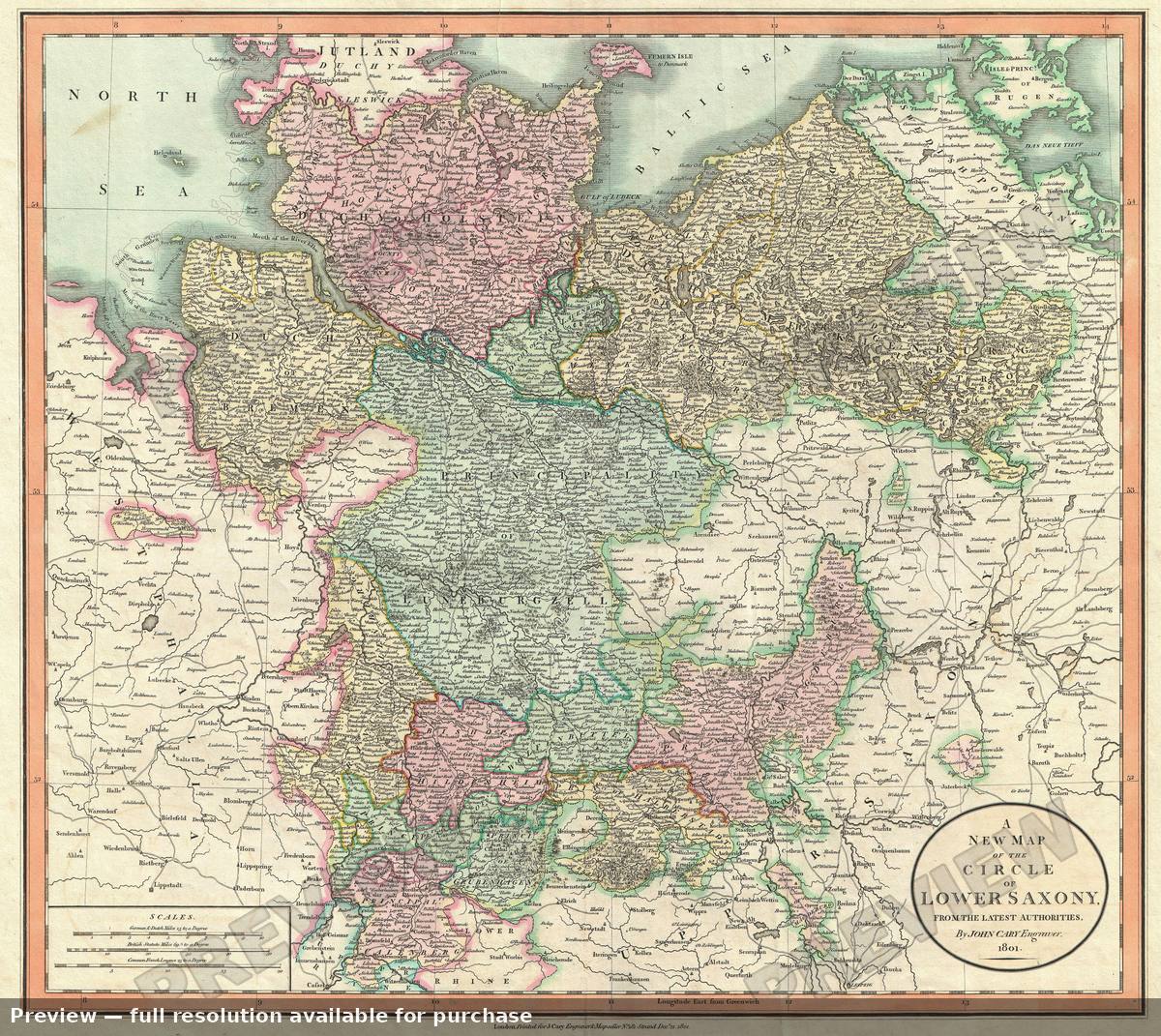 Antique map: Lower Saxony, 1801