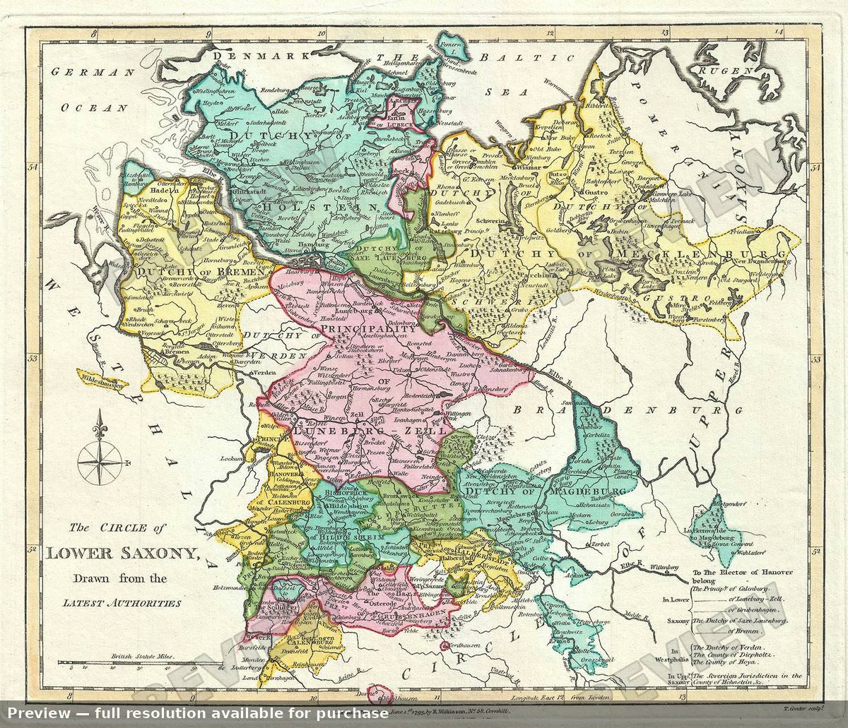 Antique map: Lower Saxony, 1792, 1792
