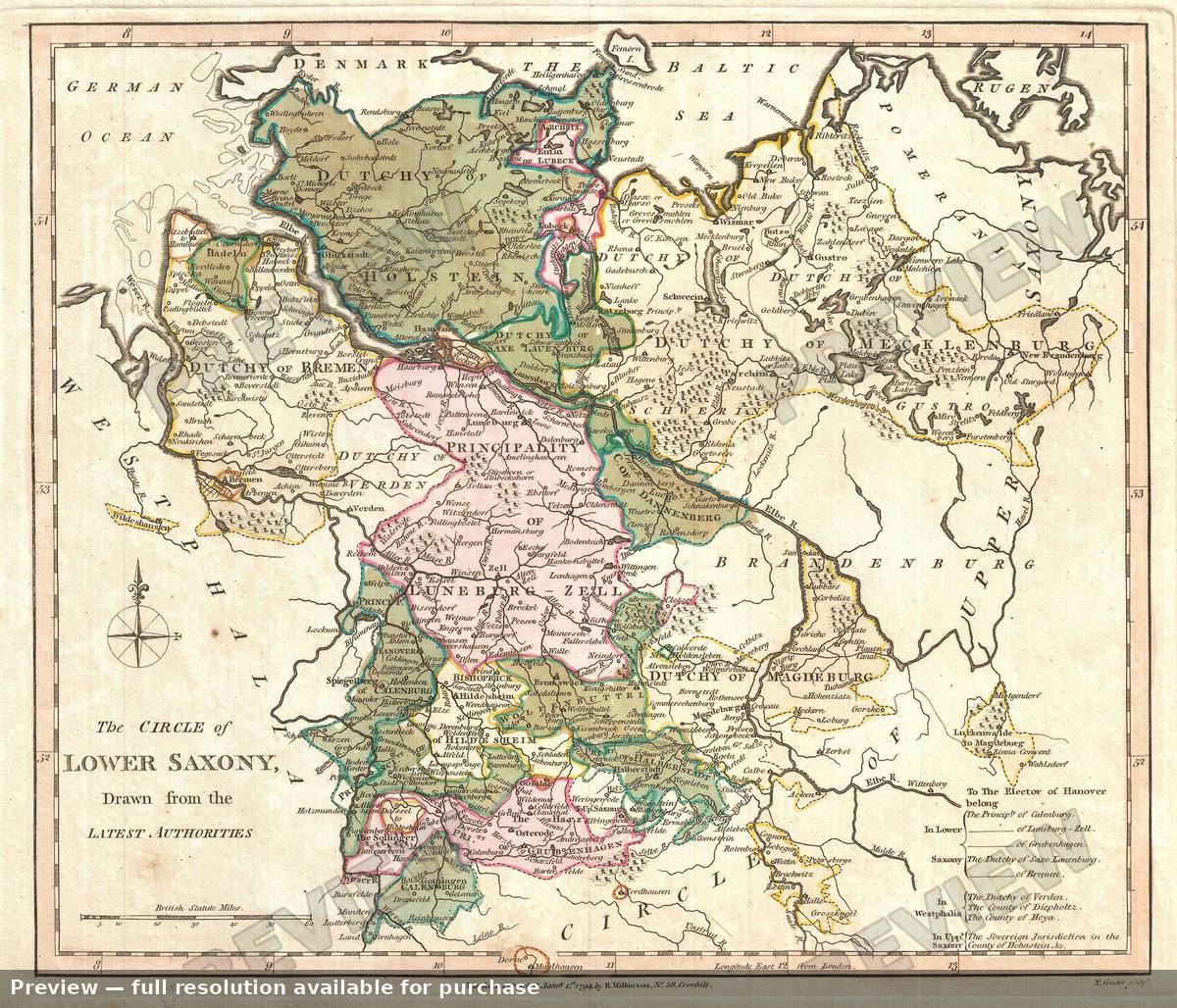 Antique map: Lower Saxony, 1794