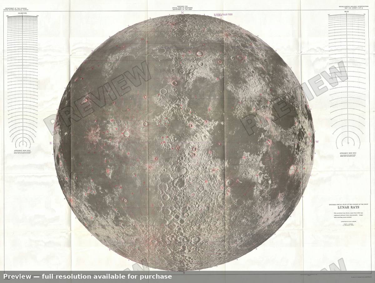 Antique map: Lunar Rays, 1961