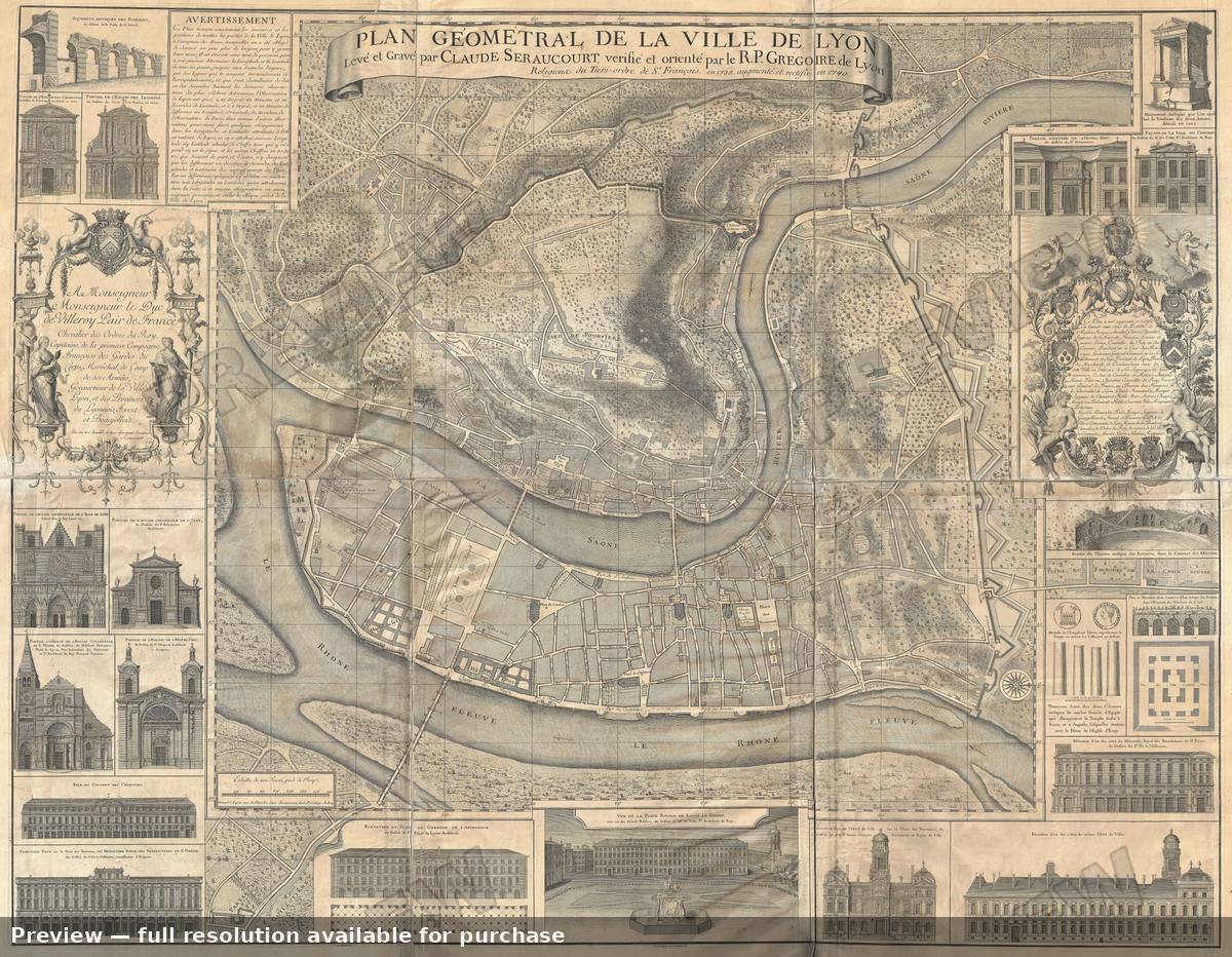 Antique map: Lyon France, 1740, 1740