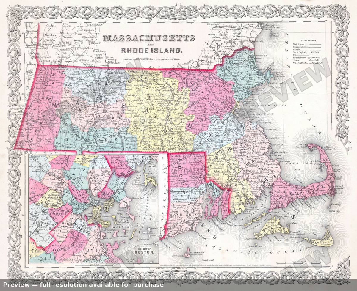 Antique map: MA, 1855, 1855