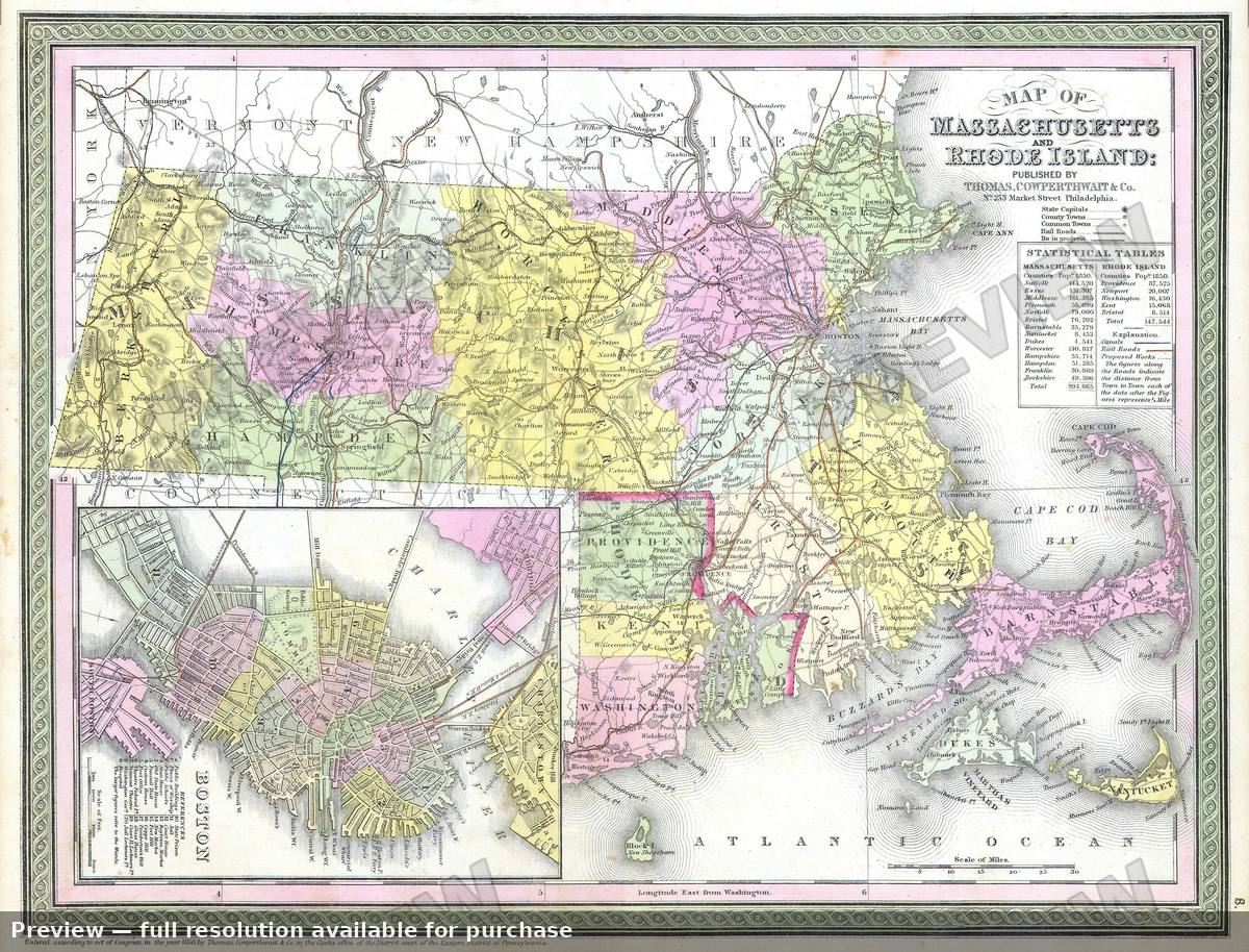 Antique map: MA, 1850, 1850