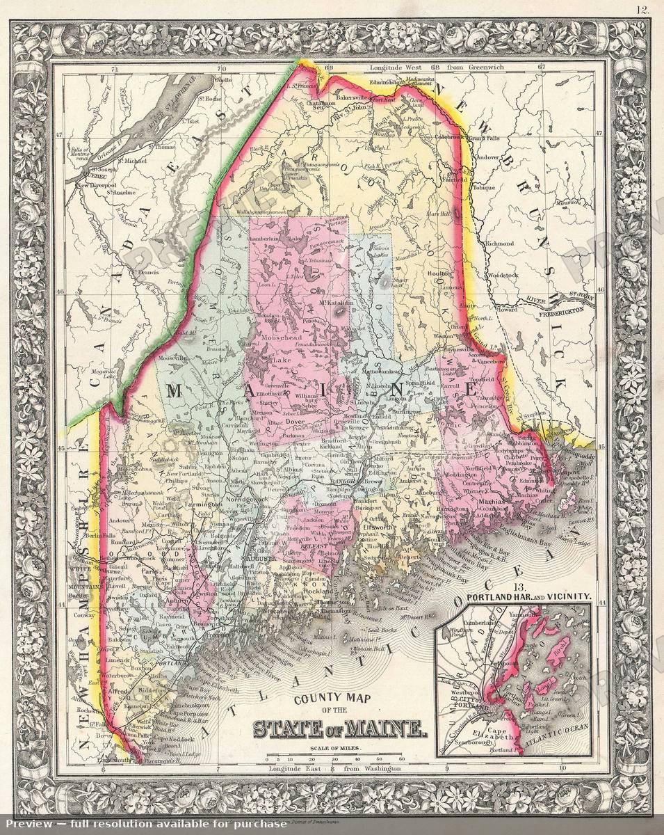 Antique map: ME, 1864, 1864