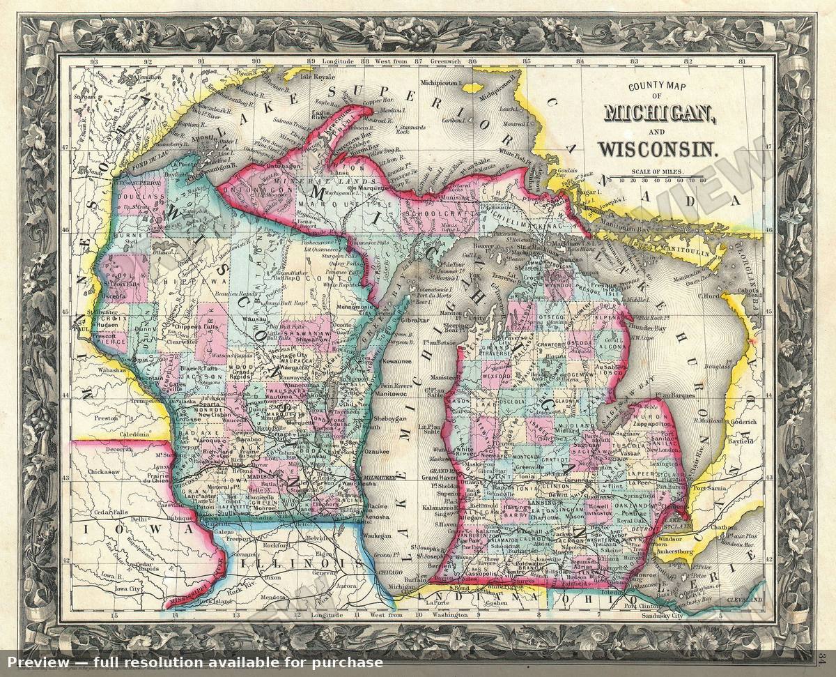 Antique map: MIWI, 1860, 1860