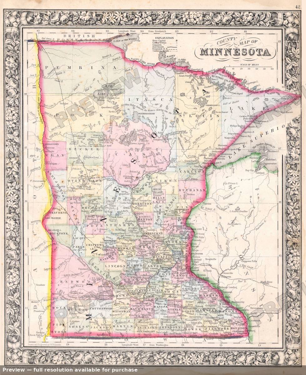 Antique map: MN, 1864, 1864
