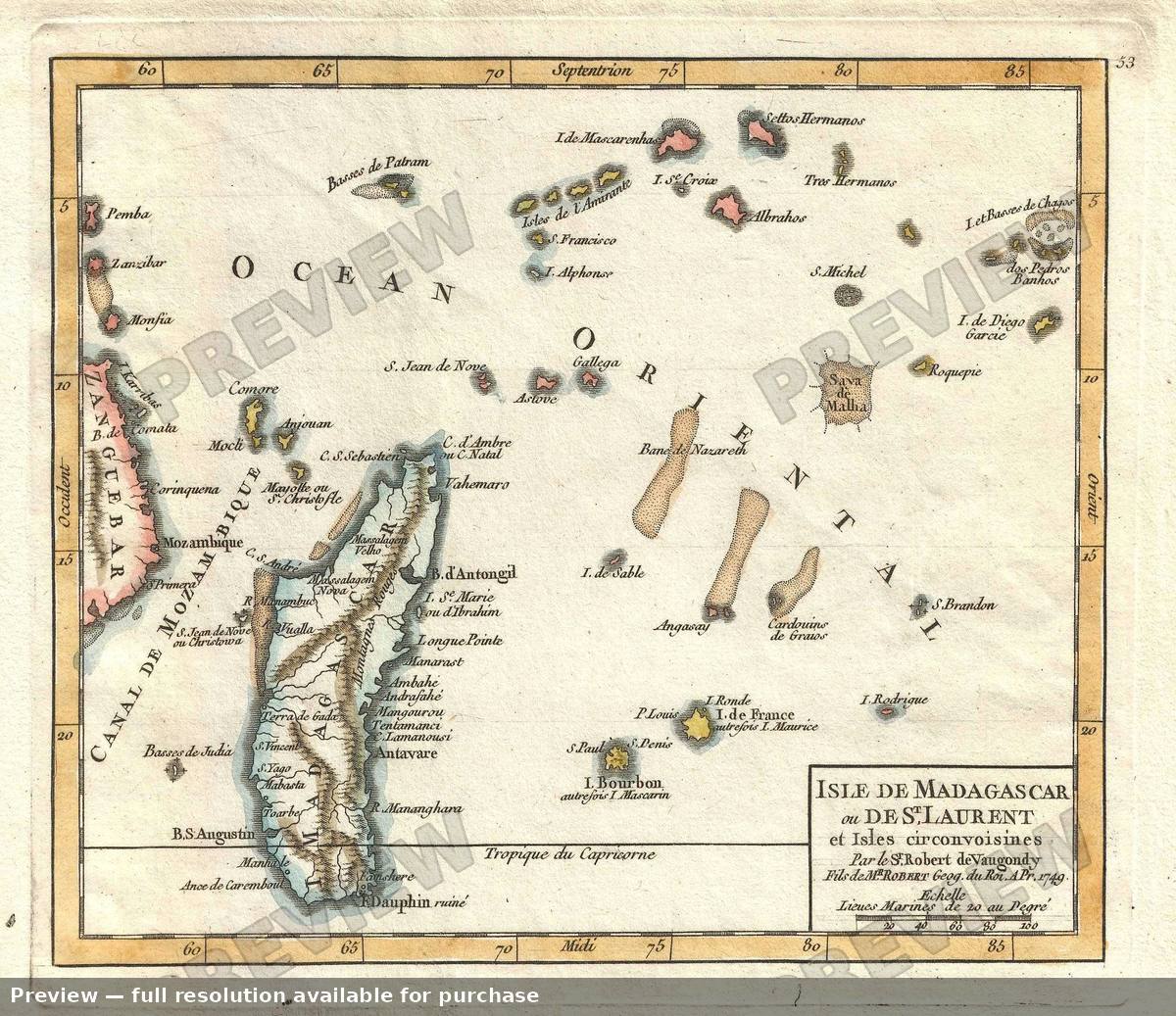 Antique map: Madagascar, 1749