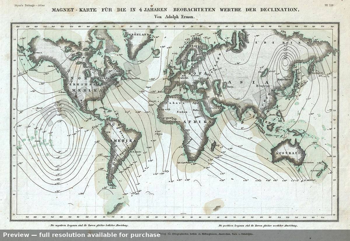 Antique map: Magnet Karte, 1852, 1852