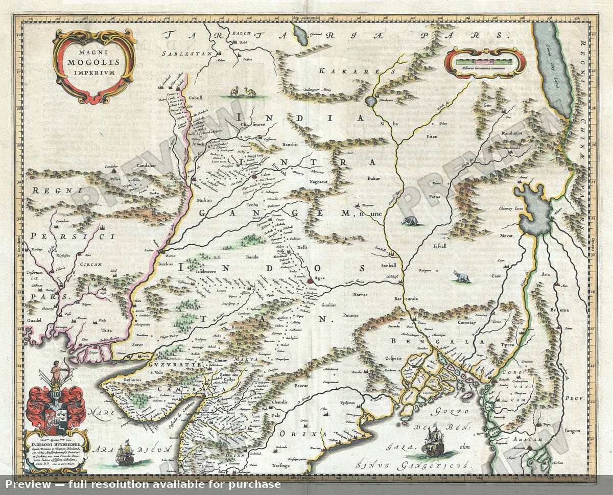 Antique map: Magni Mogolis Imperium, 1640