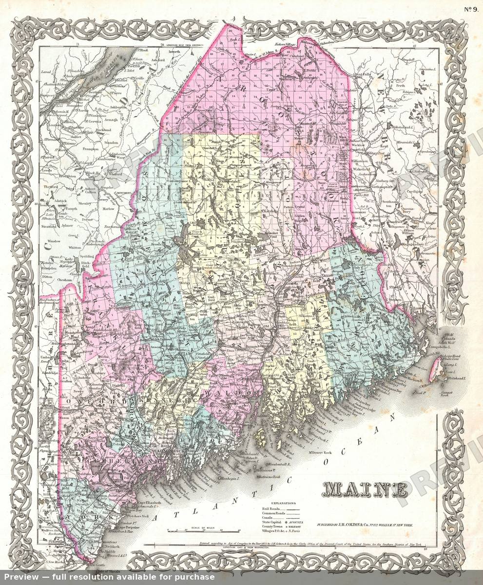 Antique map: Maine, 1855, 1855