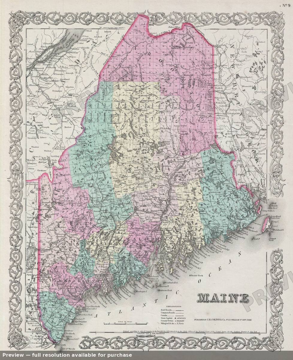 Antique map: Maine, 1856, 1856