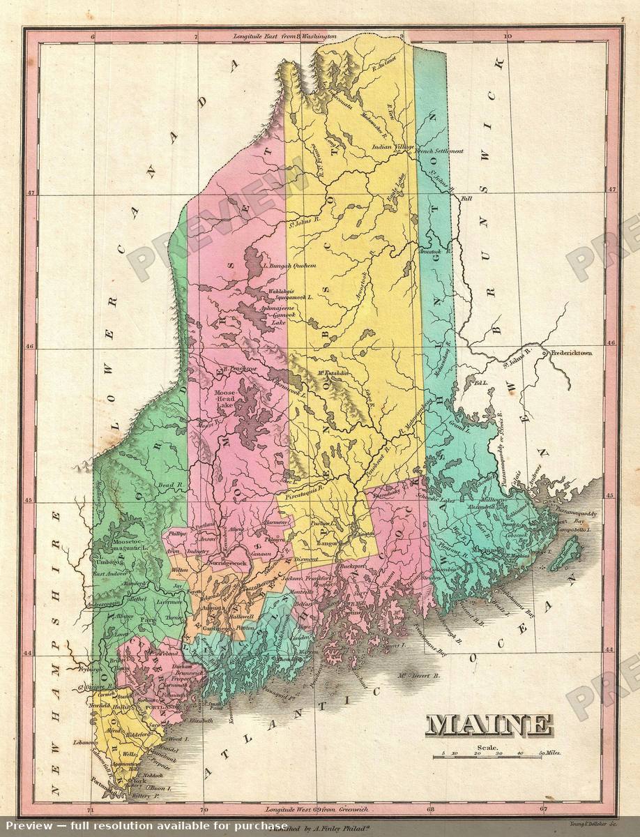 Antique map: Maine, 1827