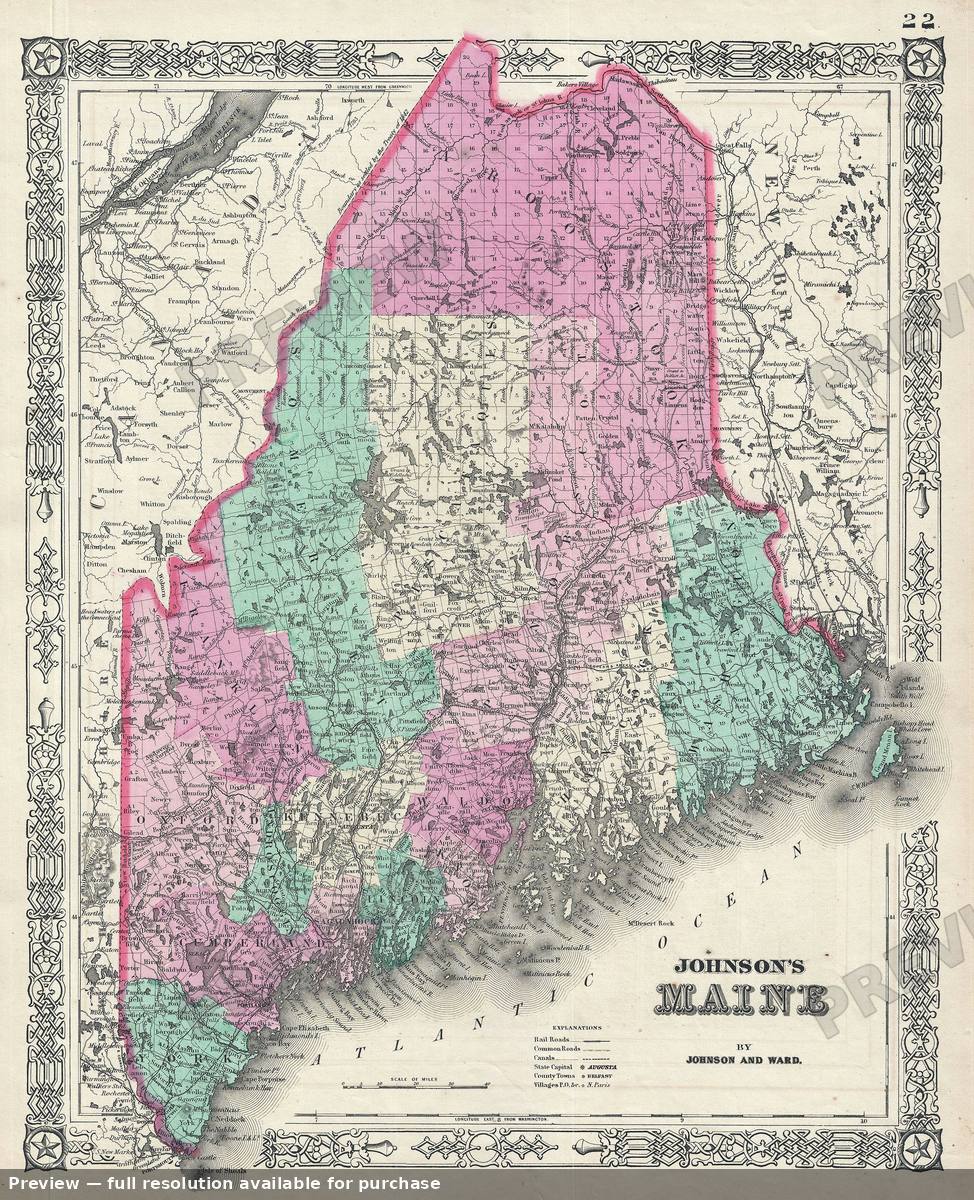 Antique map: Maine, 1864, 1864