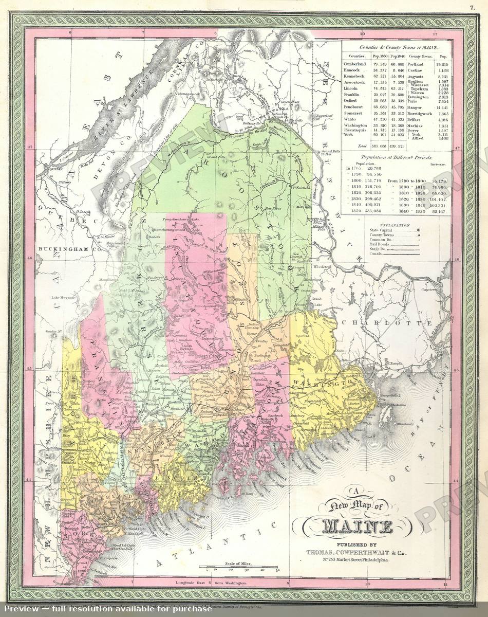 Antique map: Maine, 1850, 1850