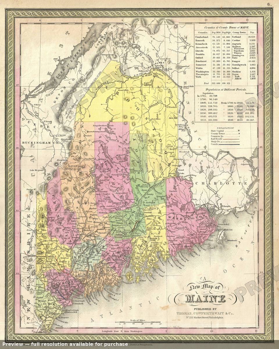 Antique map: Maine, 1854, 1854