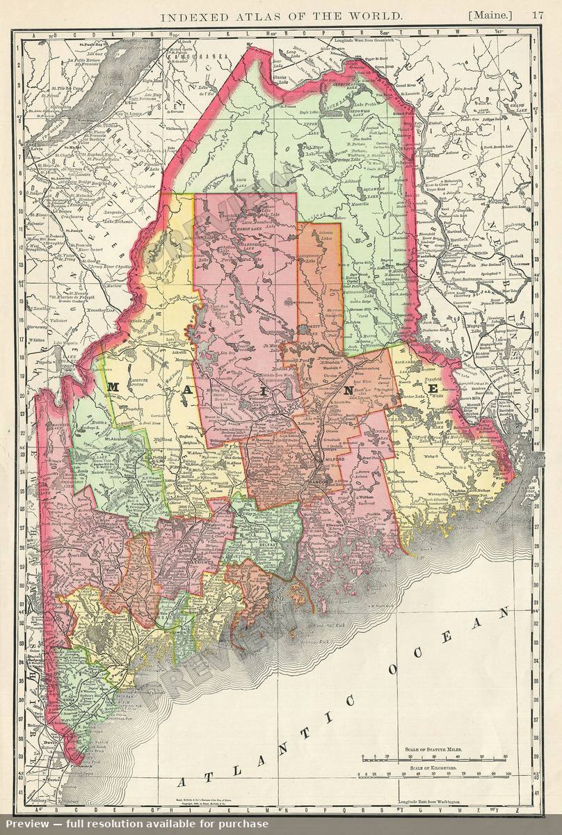 Antique map: Maine, 1893, 1893