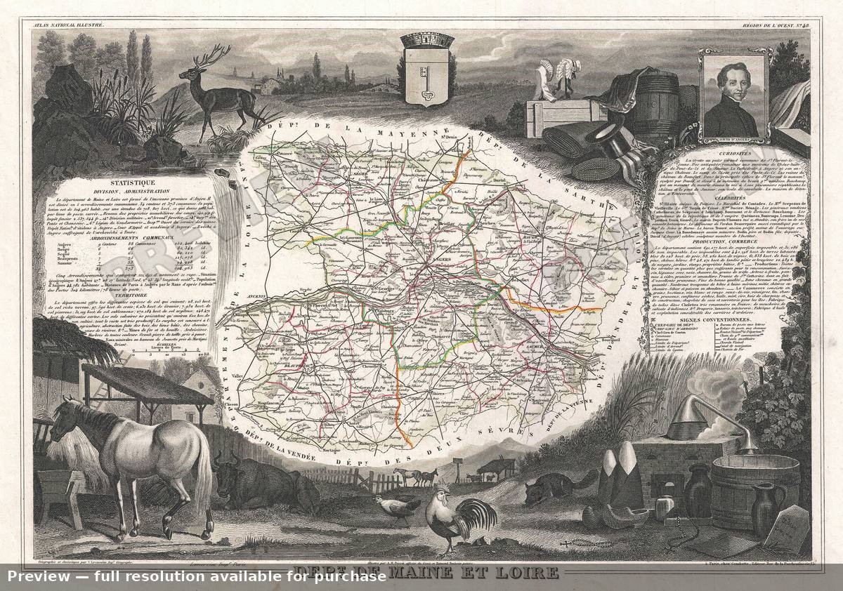 Antique map: Maine Et Loire, 1852