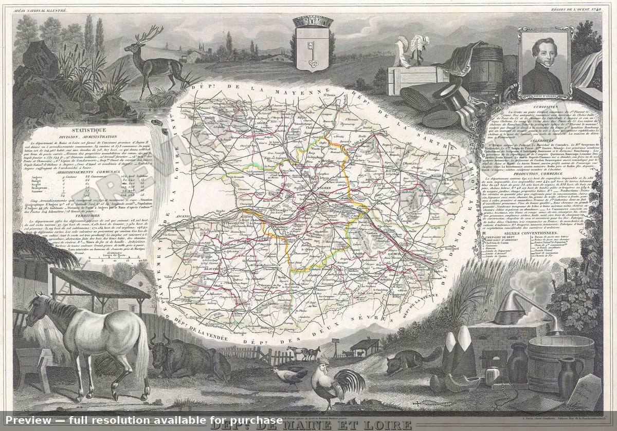 Antique map: Maine Loire, 1847